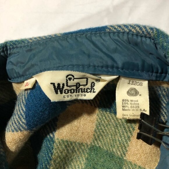 Vintage Woolrich wool blue green plaid flannel shirt pockets mens L lumberjack - Picture 3 of 10